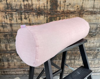 Soft pink linen bolster pillow Buckwheat roll neck pillow Adjustable bolster pillow with pink stonewashed linen pillowcover 5'x20'/13X50cm