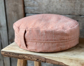 Linen Zafu Meditation Cushion, Orange/White Buckwheat Pillow