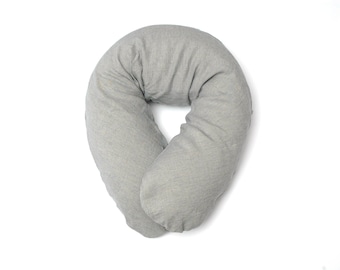XXL Light blue/natural grey narrow striped Buckwheat nursing pillow Stonewashed linen buckwheat pregnancy pillow Soft linen nursing pillow