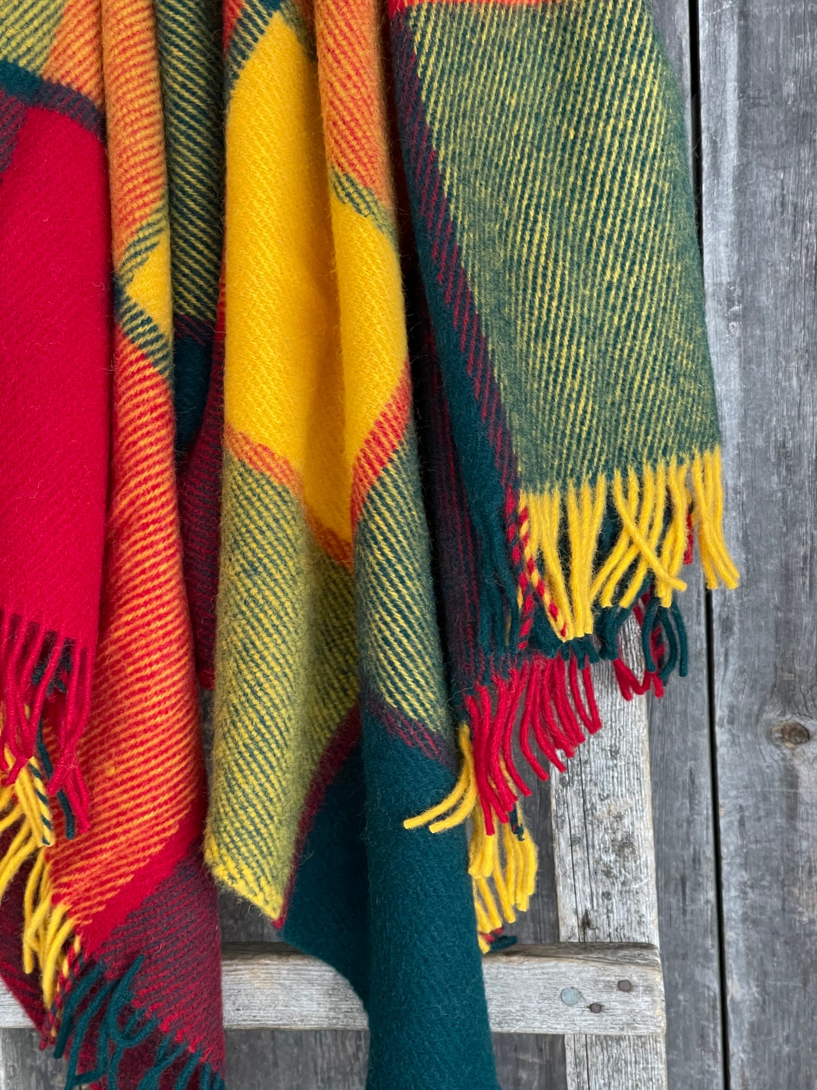 Orangered/yellow/green classic large check wool throw blanket Etsy