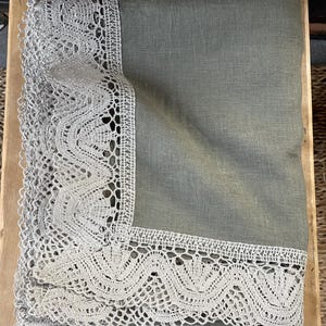 Linen tablecloth with linen lace Olive green linen tabletcloth Dining tablecloth grey linen lace Elegant luxury natural grey linen lace