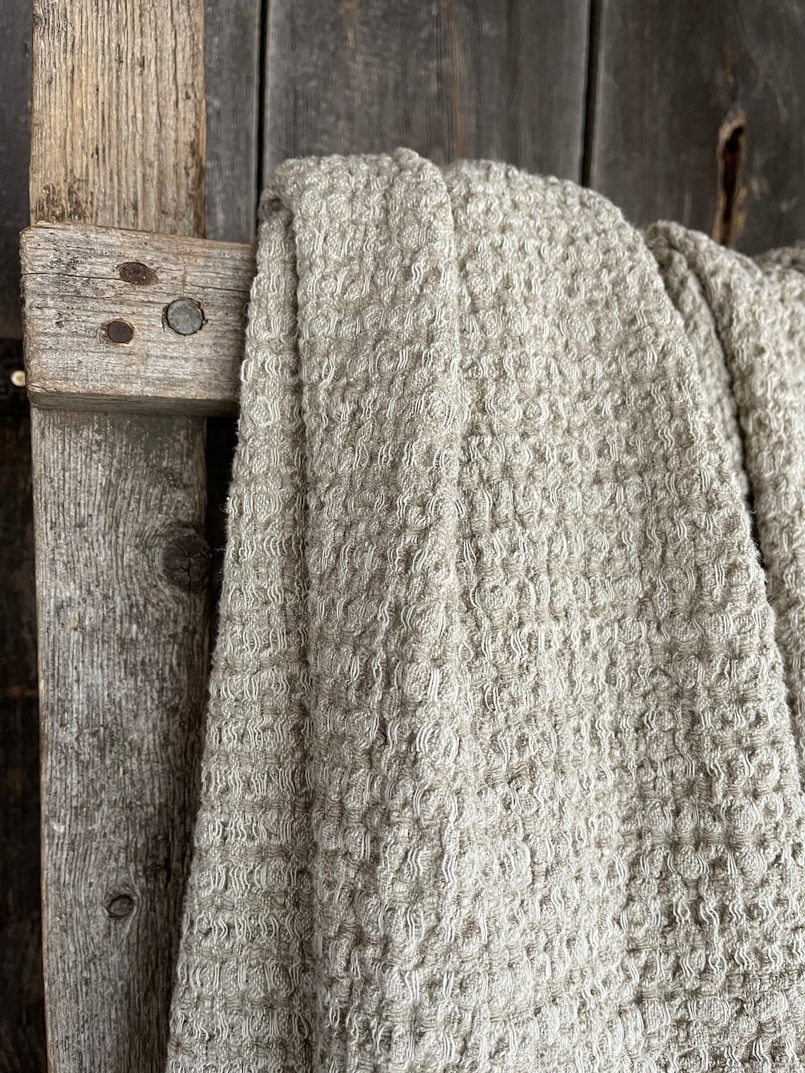 Natural Grey Waffle Linen Bed Throw Blanket Pure Linen Natural Etsy UK