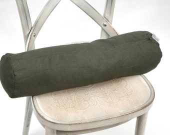 Bolster neck pillow, Roll neck pillow, Buckwheat neck pillow, Deep green linen bolster, Deep green buckwheat pillow, 5'x20'/13X50cm pillow