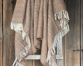 Brown wool throw blanket Pure lambswool sofa throw blanket Warm breathable sofa throws blankets Beautiful Christmas gift 51'X79'/130X200cm