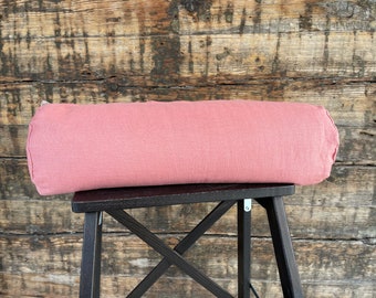 Brick pink linen bolster pillow Buckwheat roll neck pillow Adjustable bolster pillow with pink stonewashed linen pillowcover 5'x20'/13X50cm