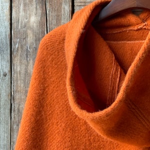 Orange wool poncho cape hooded with fringes Orange poncho cape Long lambswool poncho with fringes Hooded poncho Wool blanket ponchos capes image 6