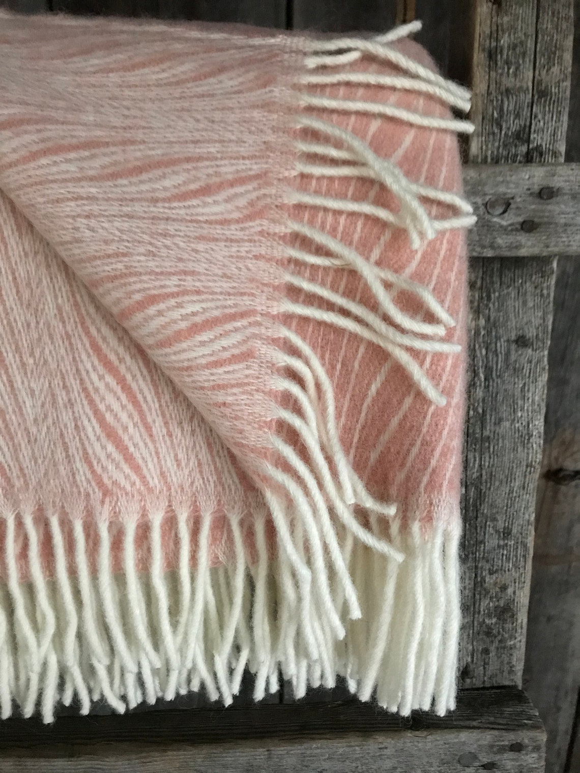 Soft pink wool throw blanket with white fringes Powder Etsy