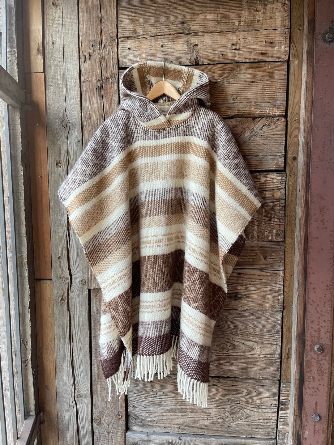 Alpaca/lambswool Mix Poncho Hooded Brown Lambswool/alpaca Wool Blanket ...