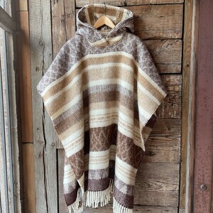 Poncho à capuche en mélange d'alpaga/laine d'agneau Poncho couverture en laine d'agneau/alpaga marron Homme Femme Poncho en laine de style ethnique tribal très chaud et respirant image 1