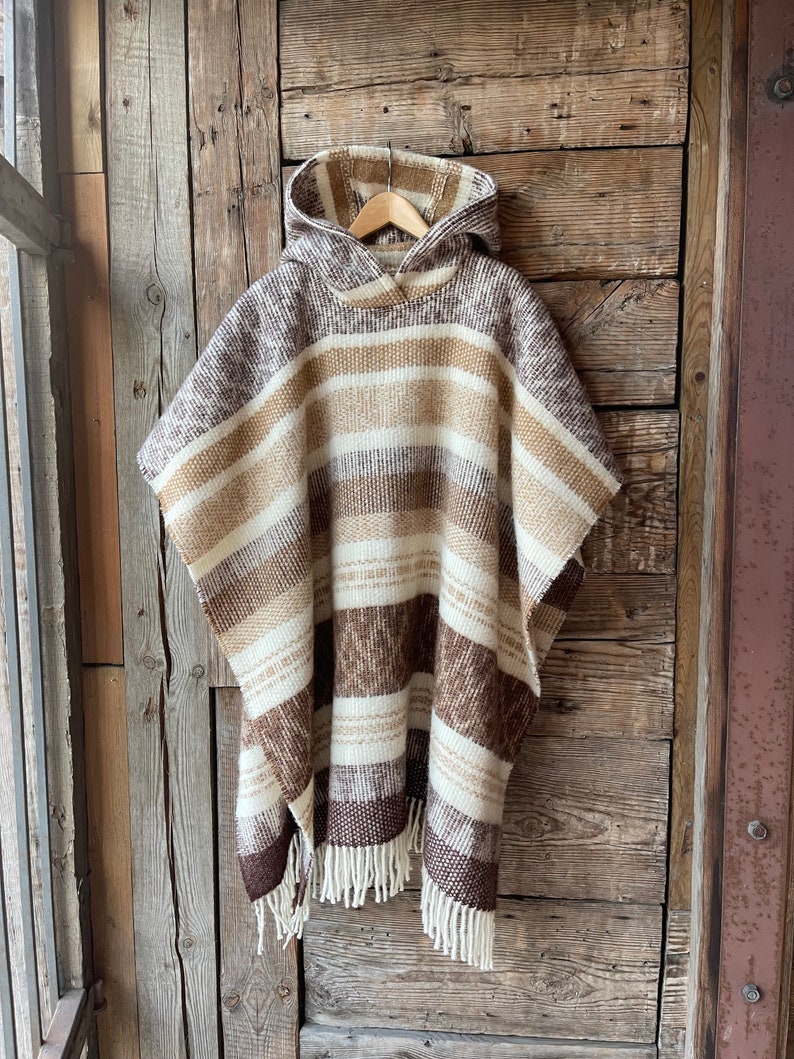 Poncho à capuche en mélange d'alpaga/laine d'agneau Poncho couverture en laine d'agneau/alpaga marron Homme Femme Poncho en laine de style ethnique tribal très chaud et respirant image 1