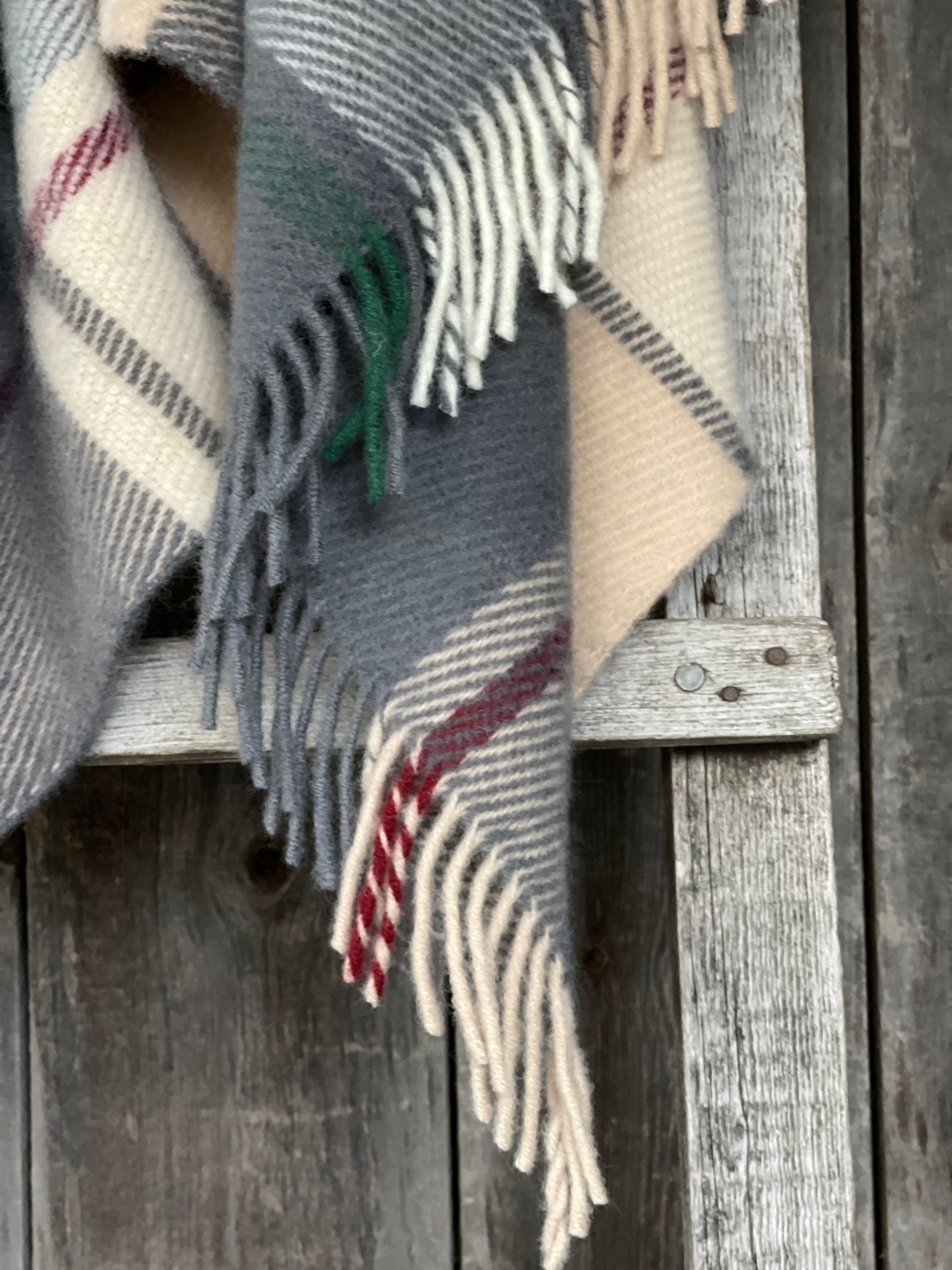 Grey Wool Throw Blanket Checked Grey/beige Large Classic