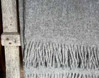 Light Grey Wool Throw Blanket With Fringes Light Grey Wool
