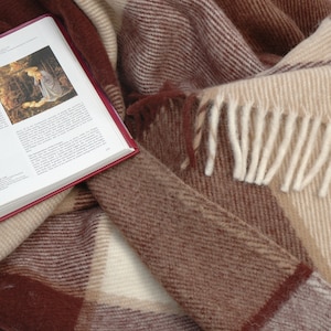 XL size Brown/beige large check wool throw blanket with fringes-Large check wool throws blanets-67&#39;&#39;X82&#39;&#39;/170X210cm Perfect Christmas gift