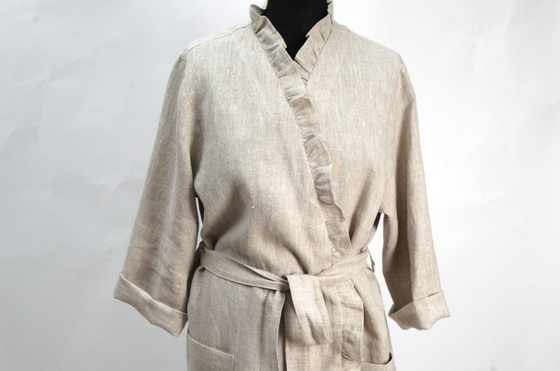 Linen Bathrobe Woman Robe Natural Grey Linen Bathrobe Etsy