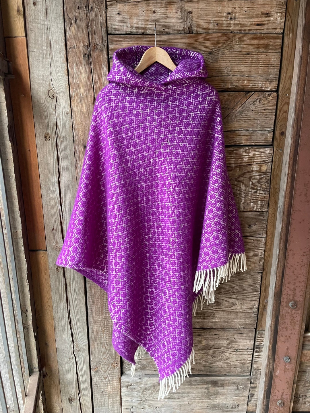 Lavender Wool Blanket Poncho Cape With Hood Purple Lavender Hooded