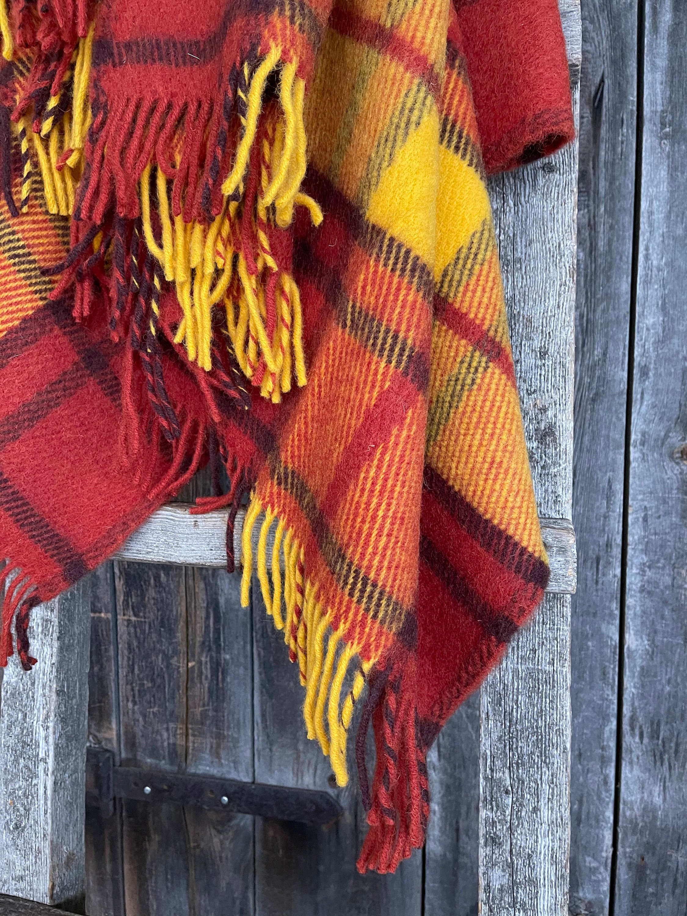 Red/orange/yellow classic check wool throw blanket with Etsy