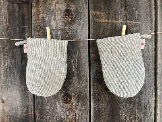 Set of 2 Dark/natural Grey Narrow Striped Linen Oven Mitt Pot Holder  Potholder Kitchen Gloves Linen Potholders Linen Potholders Oven Mitts 