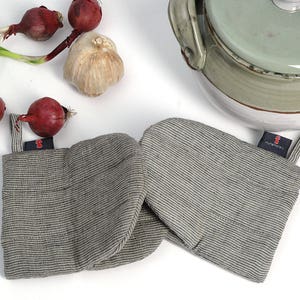 Set of 2 Grey&Blue striped linen Oven Mitt Pot Holder Potholder Kitchen Gloves Linen potholders Natural potholders Oven Mitts Potholders