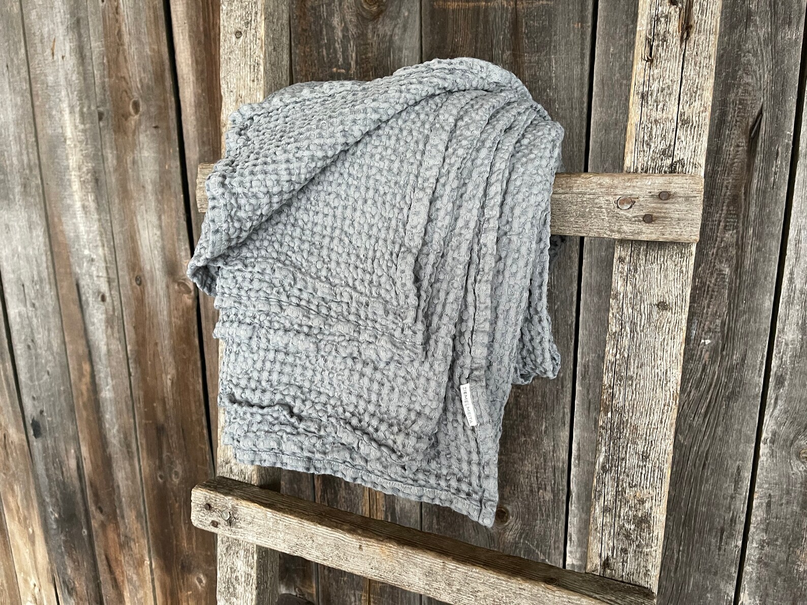 Light Grey Waffle Linen Bed Throw Blanket Soft Grey Waffle Etsy