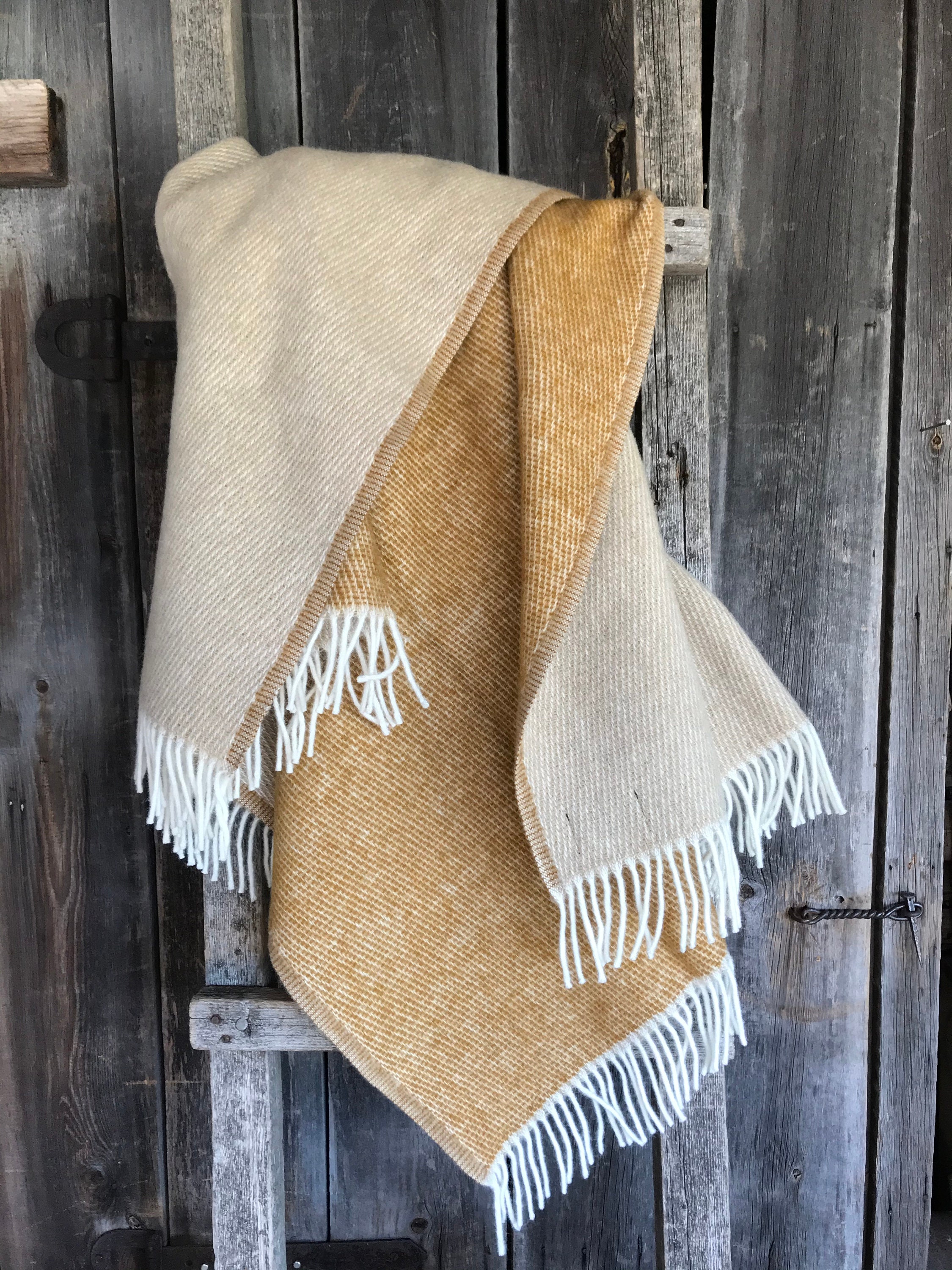 Mustard yellow wool throw blanket with white fringes Mustard Etsy