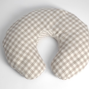 Zero waste travel pillow, Grey checked neck pillow, Buckwheat neck pillow, Linen travel pillow, Light Grey travel pillow, Zero waste pillow
