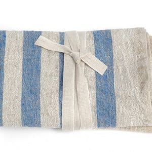 Burlap Rustic Linen Massage/Hand Towel hanging Rustic Linen Massage/foot Towels Blue Striped Linen Massage/hand Towels Washed Linen Towels image 5