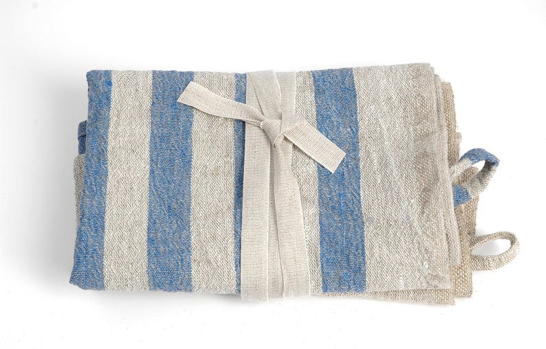 Burlap Rustic Linen Massage/Hand Towel hanging Rustic Linen Massage/foot Towels Blue Striped Linen Massage/hand Towels Washed Linen Towels image 5