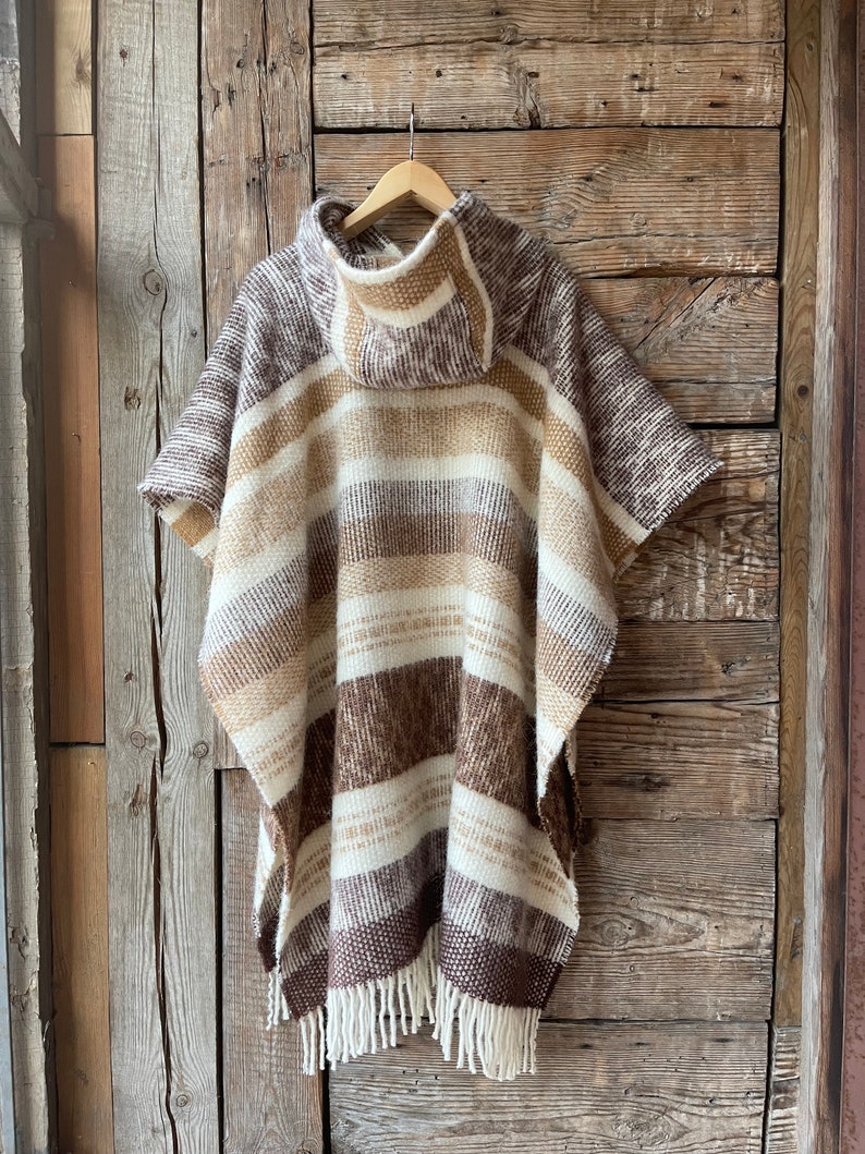 Poncho à capuche en mélange d'alpaga/laine d'agneau Poncho couverture en laine d'agneau/alpaga marron Homme Femme Poncho en laine de style ethnique tribal très chaud et respirant image 2