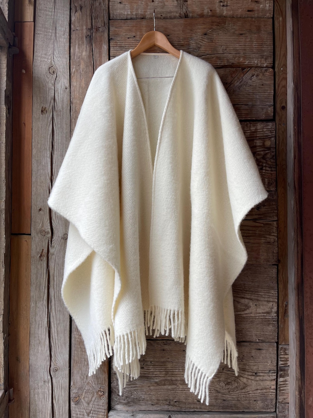XL Cream White Open Cape Poncho for Women and Men Cream White Wool