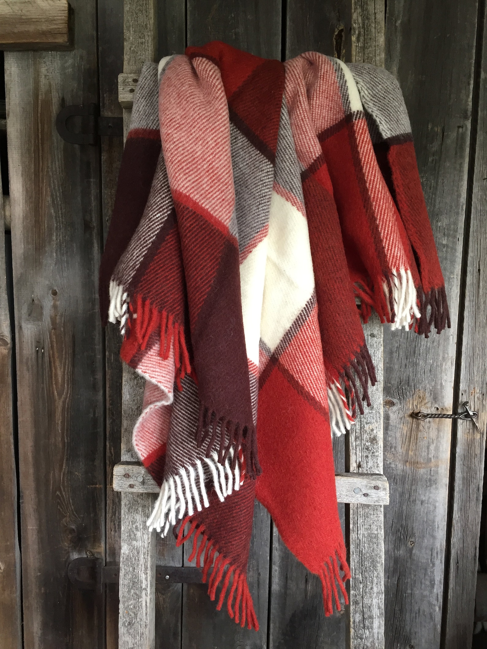 Pure Wool Throw Blankets Red/black/white Lambswool Throw Etsy