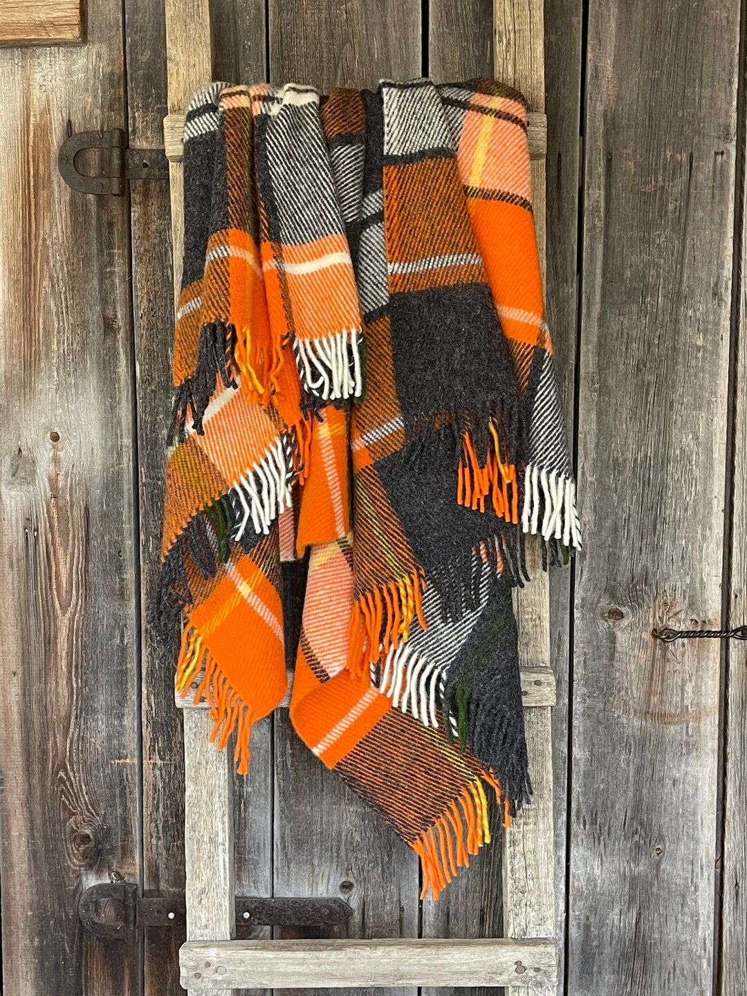 小物 SQUARE WOOL GAUZE STOLE/GRAGE-CHECK Checkered Cotton Linen Gauze Fabric, Plaid Soft Gauze Fabric