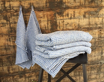 XL size Linen waffle bath towel Blue Soft waffle linen bath towel Blue/white mixed linen/cotton soft waffle sauna towel ~39'x55'in/100x140cm