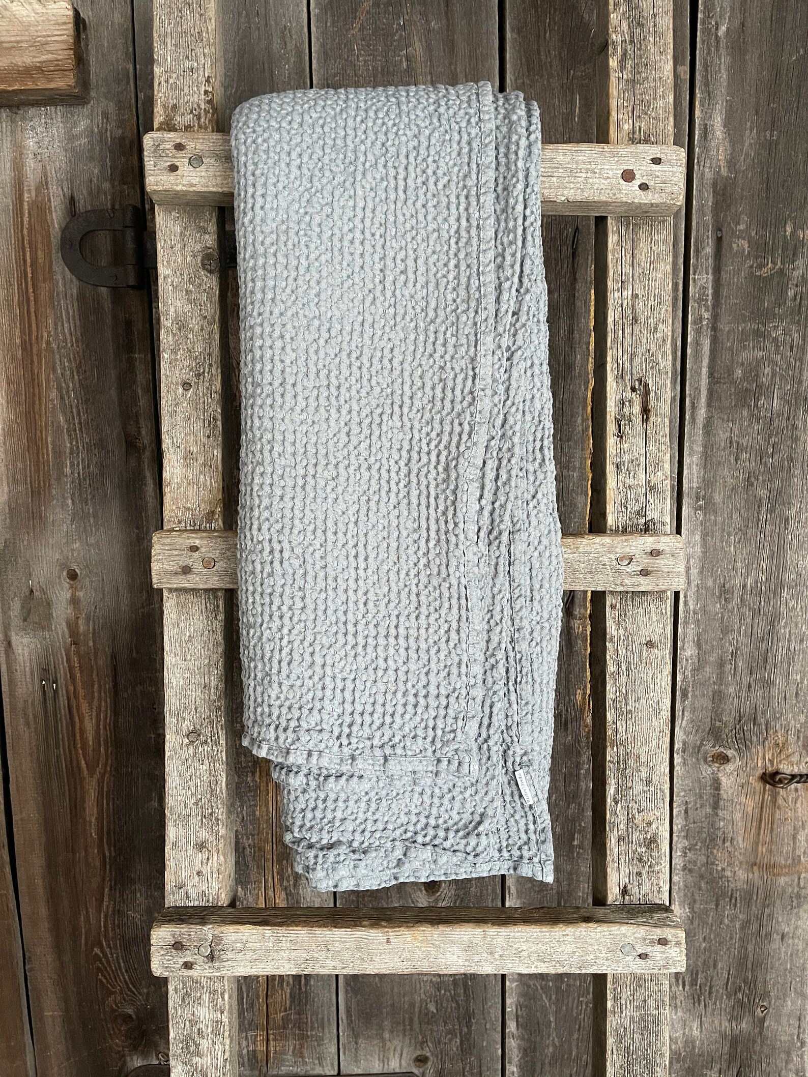 Light Grey Waffle Linen Bed Throw Blanket Soft Grey Waffle Etsy