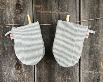 Ensemble de 2 linge rayé bleu/gris Oven Mitt Pot Holder Potholder Kitchen Gloves Linen potholders Blue linge rayé potholders Oven Mitts