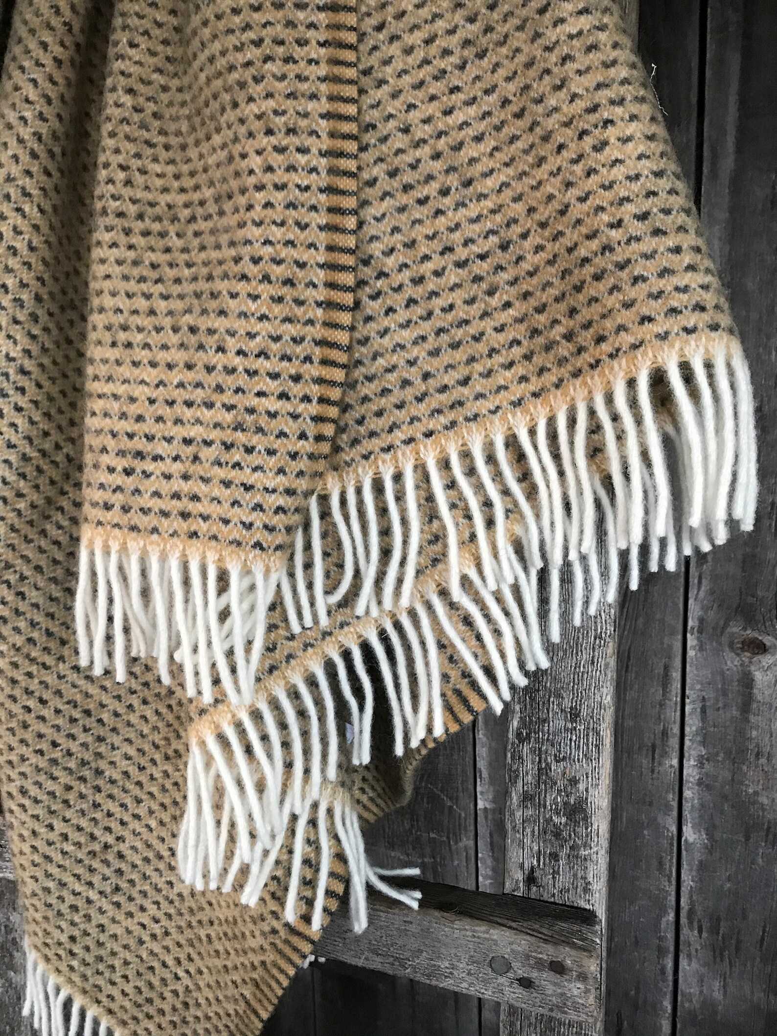 Mustard yellow wool throw blanket with white fringes Light Etsy