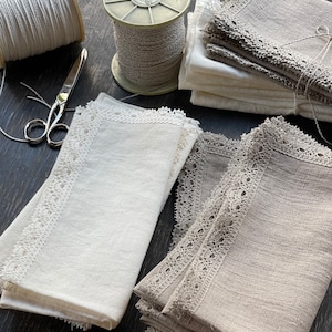 100 % LINEN NAPKIN Off-White with linen lace napkin Rustic linen napkin Luxury linen napkin Wedding napkin Shabby chic vintage style