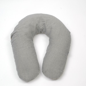 L Light blue striped/natural grey stonewashed linen Buckwheat nursing pillow Striped linen Pregnancy pillow Maternity and Breastfeeding