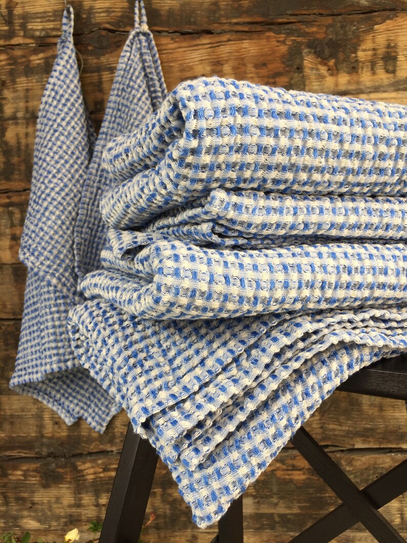L Size Linen Waffle Bath Towel Blue Soft Waffle Linen Bath - Etsy