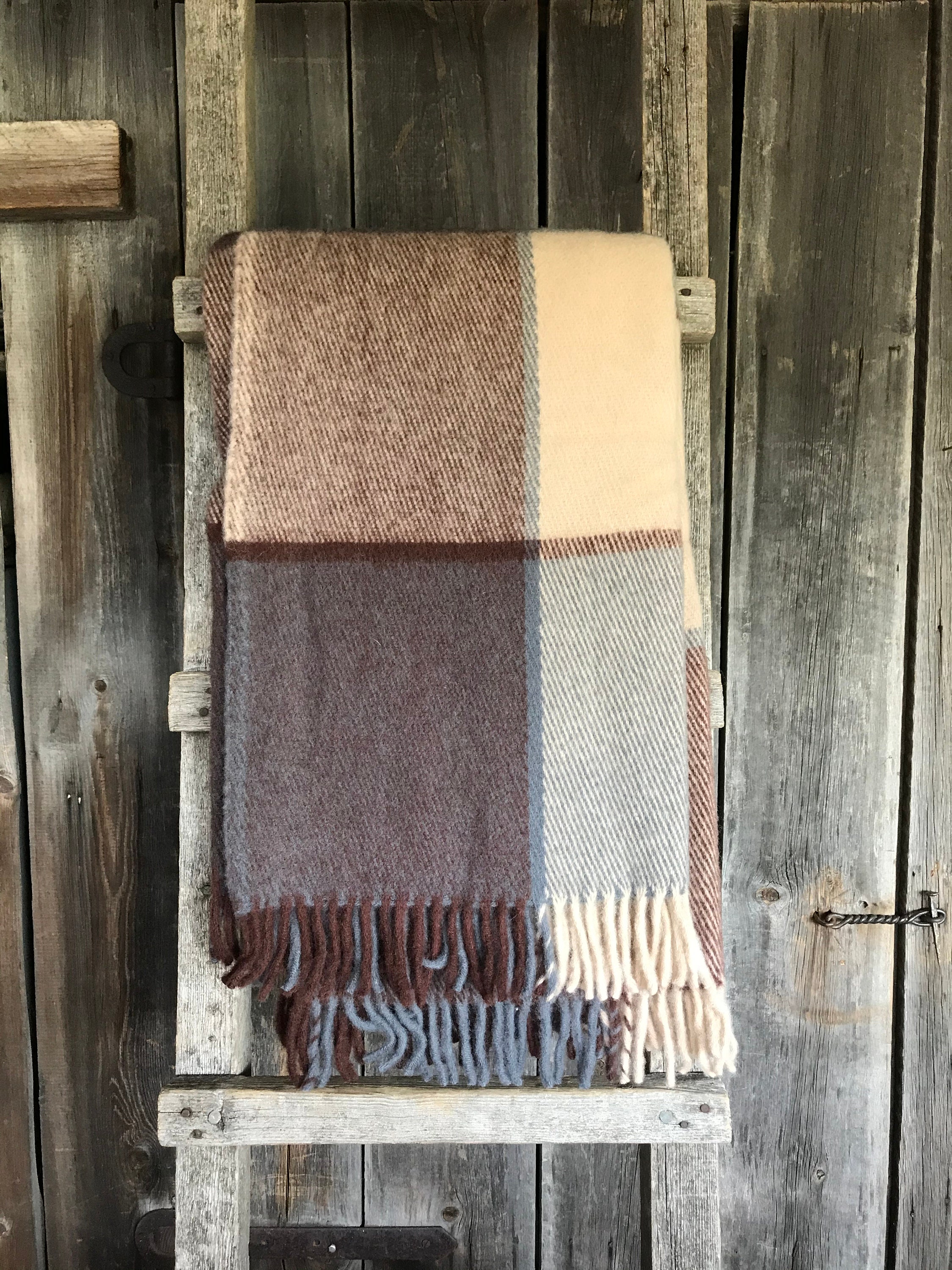 XL size Brown/beige/grey classic check wool throw blanket with | Etsy