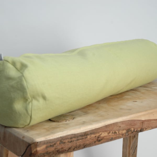 Green linen bolster pillow, Green roll neck pillow, Green buckwheat neck pillow, Green linen bolster pillow, 5'x20'/13X50cm neck roll pillow