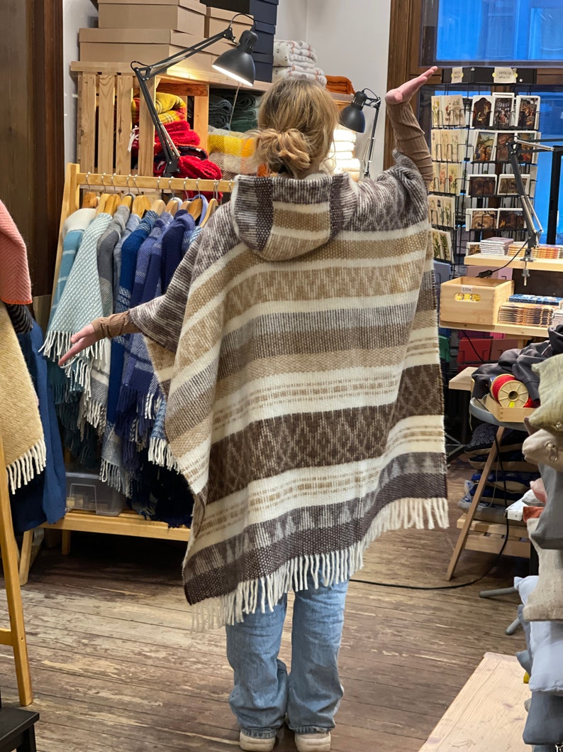 Poncho cape en pure laine mélangée alpaga marron/laine d'agneau, couverture en laine de style ethnique poncho cape très chaud et respirant image 4