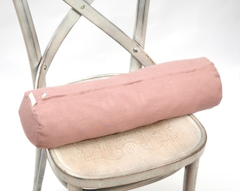 Bolster pillow, Roll pillow, Buckwheat pillow, Neck pillow, Dusty rose linen bolster pillow with bucwheat hulls, 5'x20'/13X50cm neck pillow