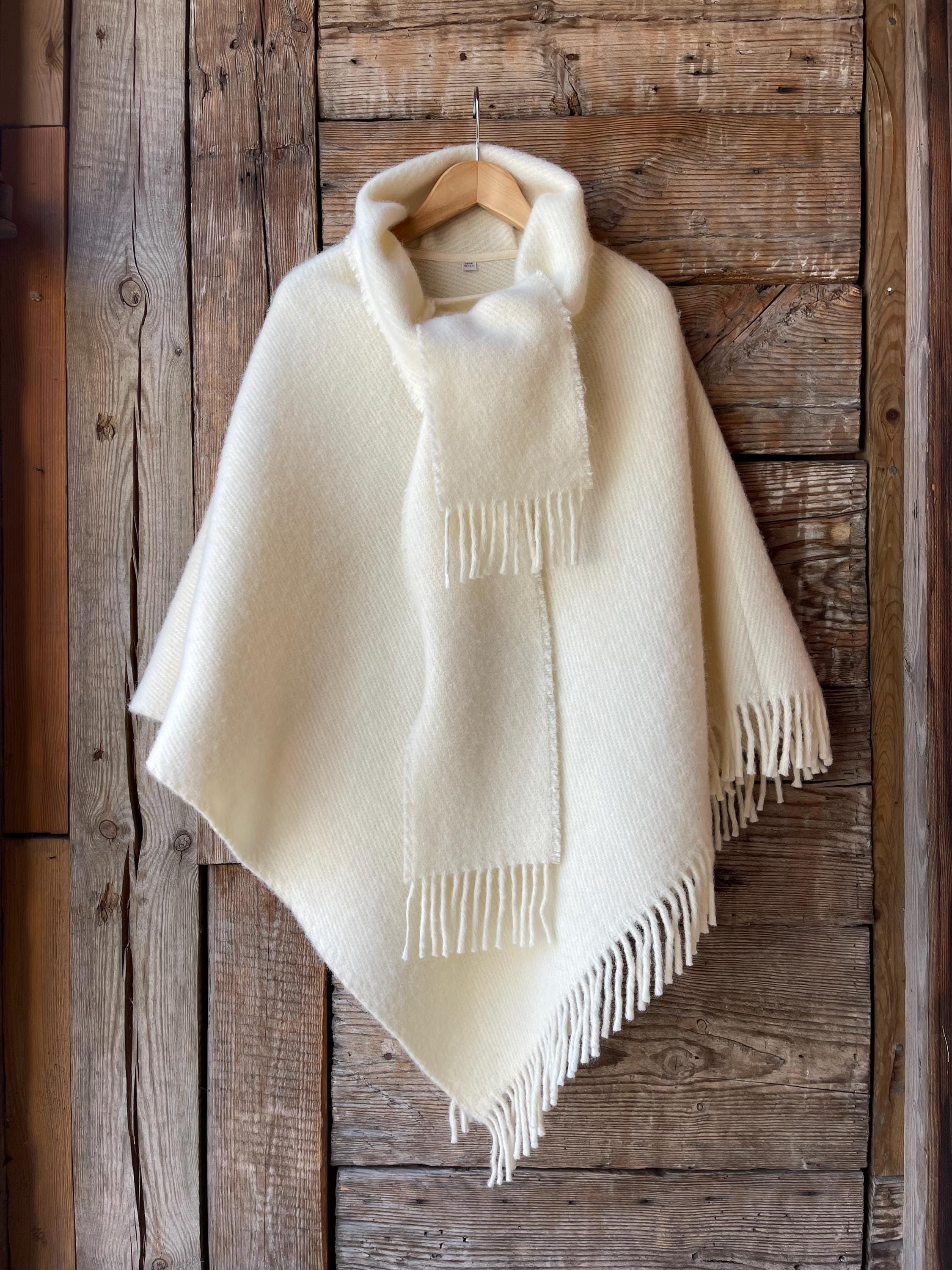 Cream White Lambswool Poncho Cape Wit Shawl Collar Milk White