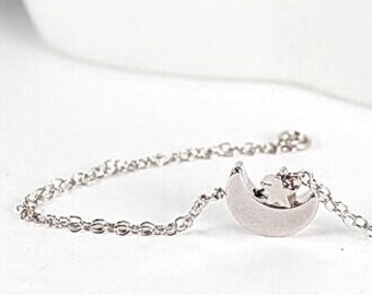 Bracciale stella lunare, braccialetto celeste, braccialetto delicato, gioielli notte stellata, braccialetto luna d'oro, braccialetto stella d'argento, braccialetto galassia