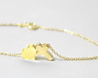 Gioielli del cuore incrociato, braccialetto del cuore incrociato, croce d'oro rosa, fascino cuore d'oro rosa, croce, fede, cuore, rosa, sorelle, regalo da damigella d'onore