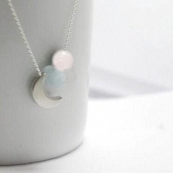 Raw Aquamarine necklace,Love of the Sea gift. Moonstone for women.Surfer Girl necklace. Fertility Aide jewelry,Pregnancy Ocean Beach Jewelry