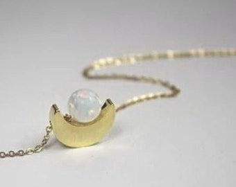 Mond Halskette. Opal Schmuck. 6 mm weiße Opal Ball.Sim Mond Schmuck