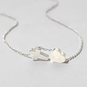 Heart Cross Necklace, Initial heart jewelry, Religious  necklace ,Cross in heart ,Christian jewelry. Stackable  necklace.Faith jewelry