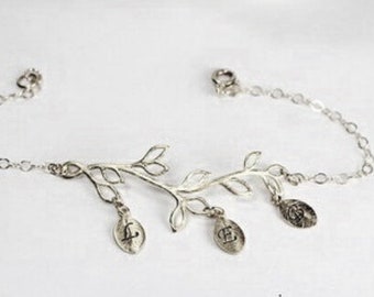 Bracelet branche d'arbre à huile, bracelet personnalisé en forme de feuille, bracelet à breloques branche d'olivier, bijoux branche personnalisés Bracelet branche d'olivier personnalisé,