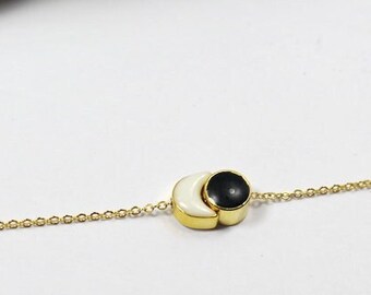 Sun Moon Necklace .Black White Bead Bracelet.Celestial jewelry, Lunar necklace, Solar jewelry, Moonlight necklace, Sunbeam jewelry,Women